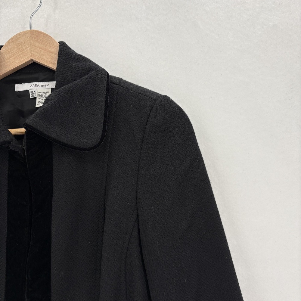 Zara Basic Jacket Womens Medium Black Wool Herrin… - image 2